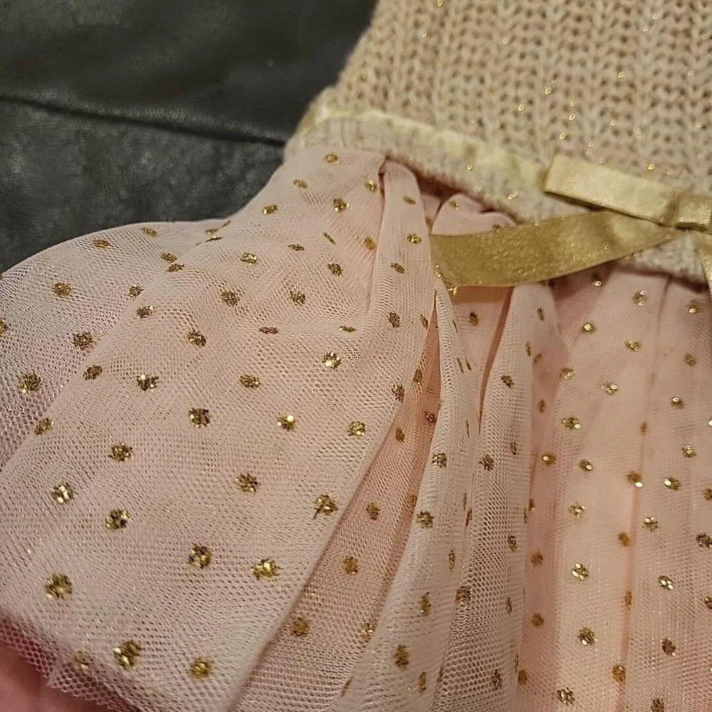 Blueberry Boulevard‎ Pink/Gold Dress 3-6mo Gold Sparkles Knit Top Tulle NWT $54